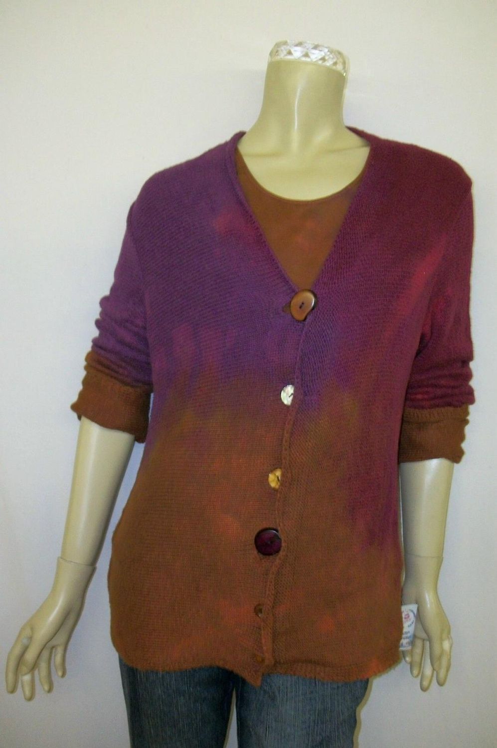 Bejeweled Long Sky-Dye Long-Sleeved Cardigan in Red Fall Sunset