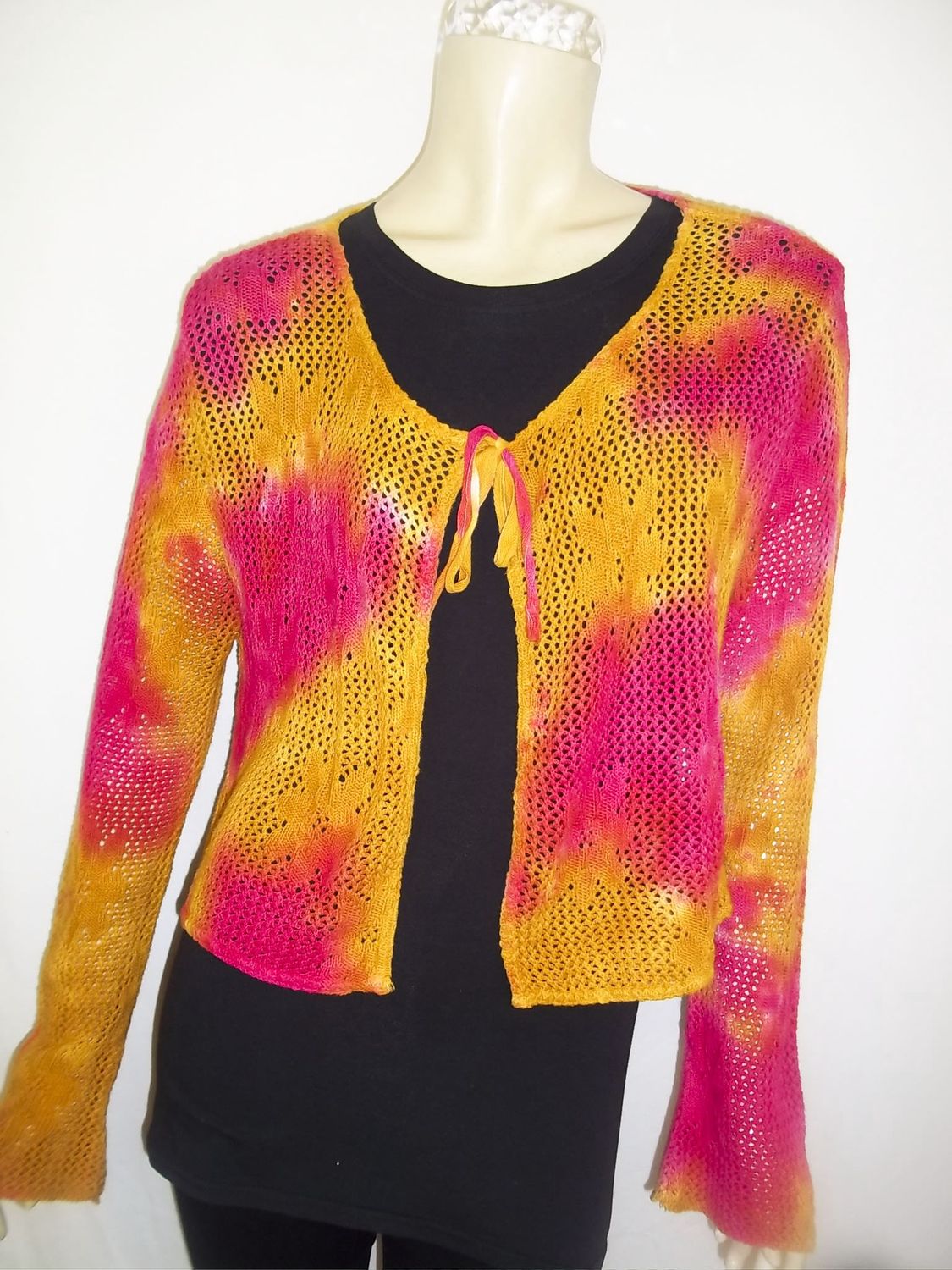 Pointelle tie cardigan