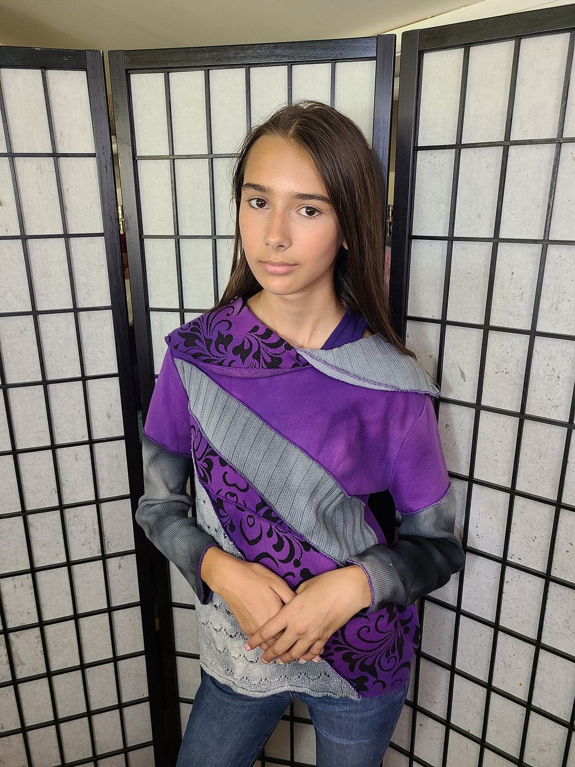 Bejeweled Long Sky-Dye Long-Sleeved Shawl Neckline Pullover in Sublime Spring Love