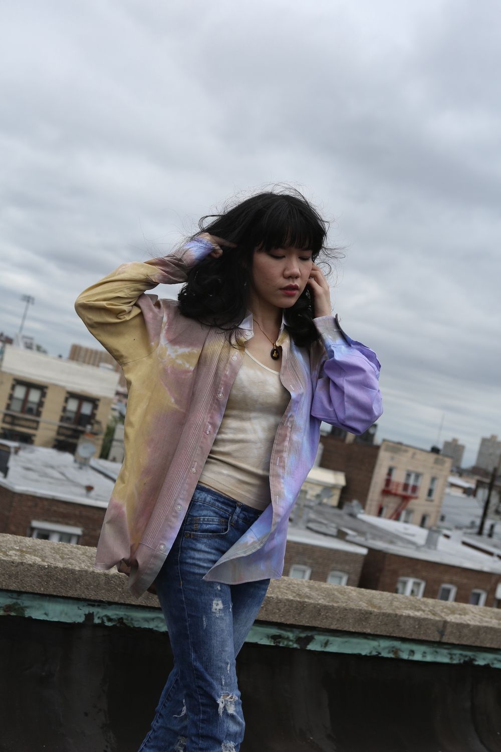 Over-Dyed Tuxedo Shirt in Passion Fruit, Size: Medium/Large