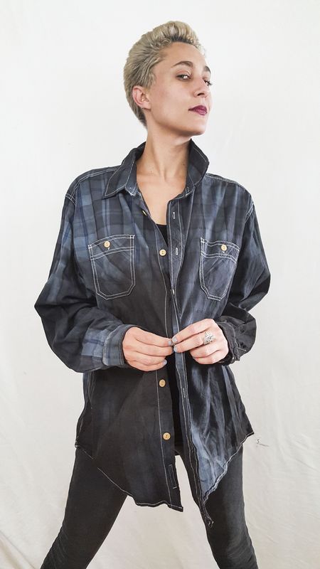 Over-dyed Plaid Button Up Shirt
