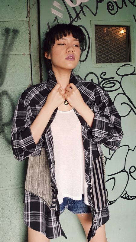 Button up with Knit Panels in Black and White
