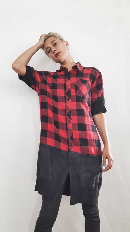 Buffalo Plaid Flannel with Sky Dye Panels