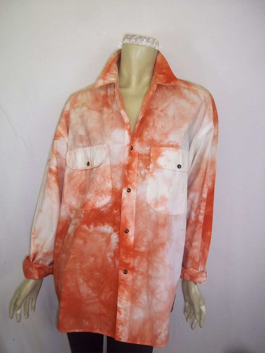 Summer Vintage Sky-Dye Shirt in Orange Flower Summertime