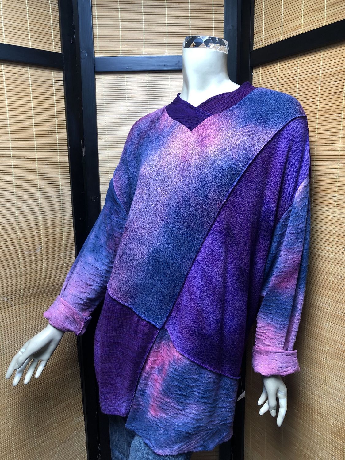 Bejeweled Long Sky-Dye Long-Sleeved Pullover in Purple Fall Midnight