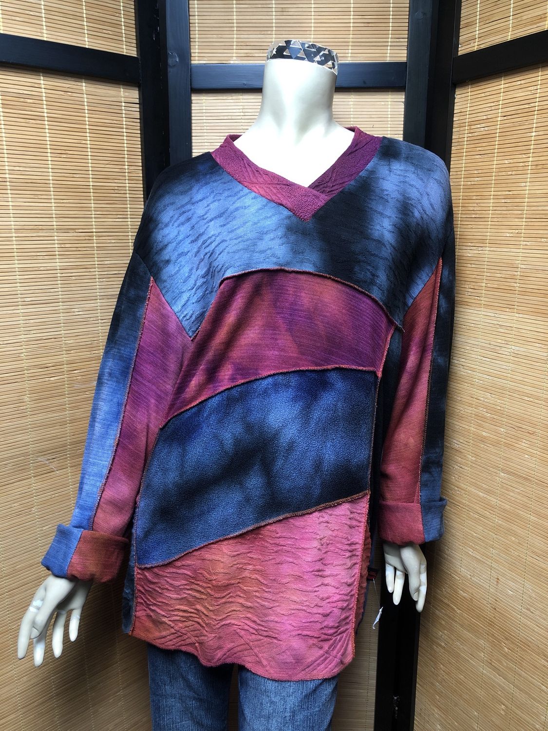 Bejeweled Long Sky-Dye Long-Sleeved Pullover in Fall Blue Sunrise