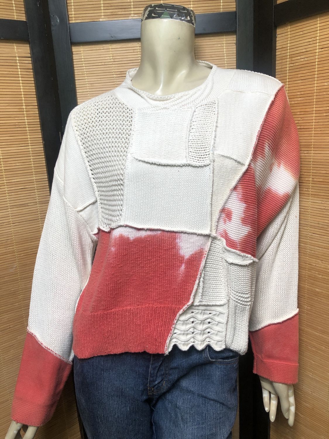 Fresh Fruit Sky-Dye Cropped Long-Sleeved Crew-Necked Sustainable Pullover in Brilliant Rich Ruby