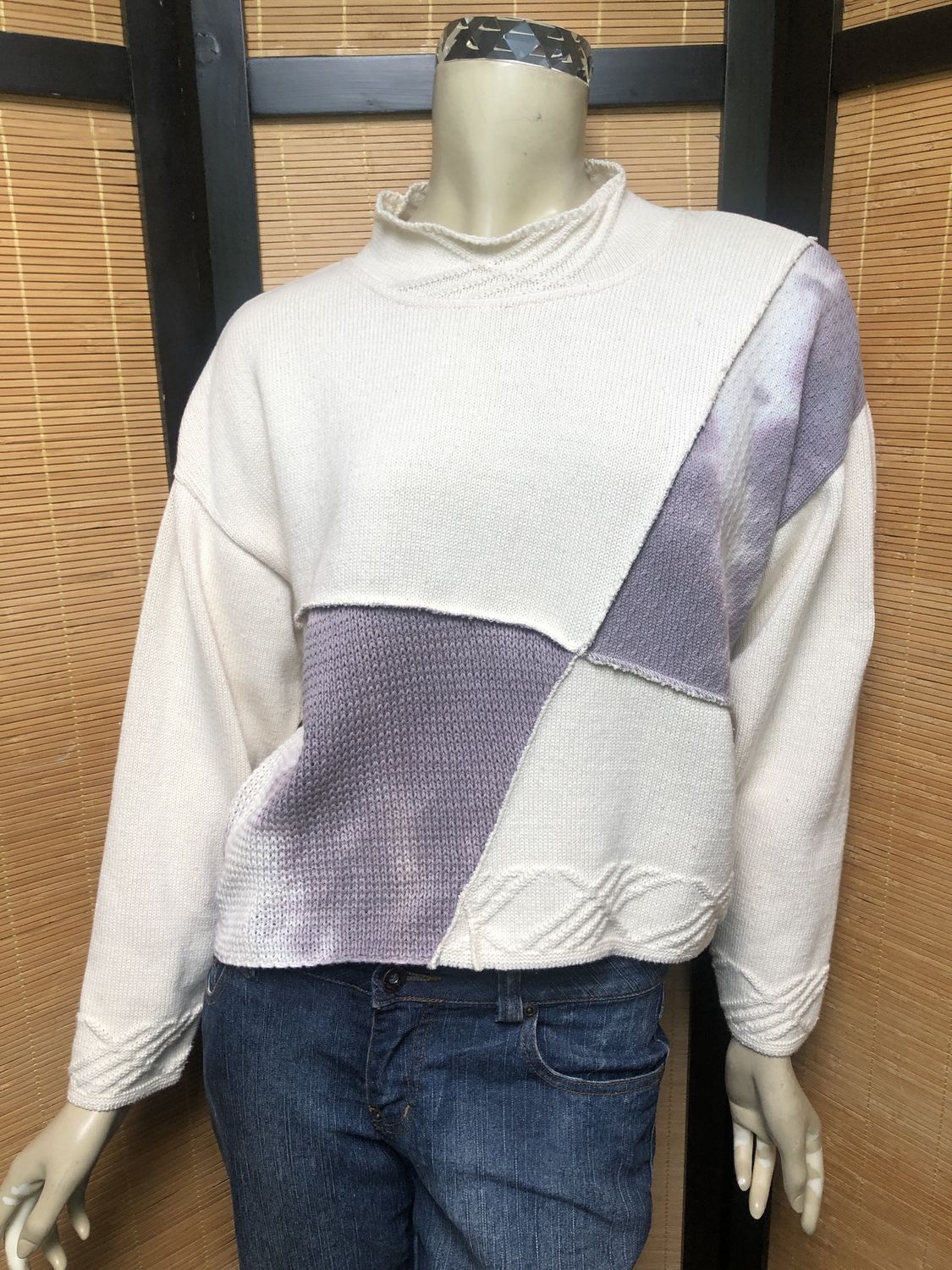 Fresh Fruit Sky-Dye Cropped Long-Sleeved Crew-Necked Sustainable Pullover in Cloudy Pearly Afternoon