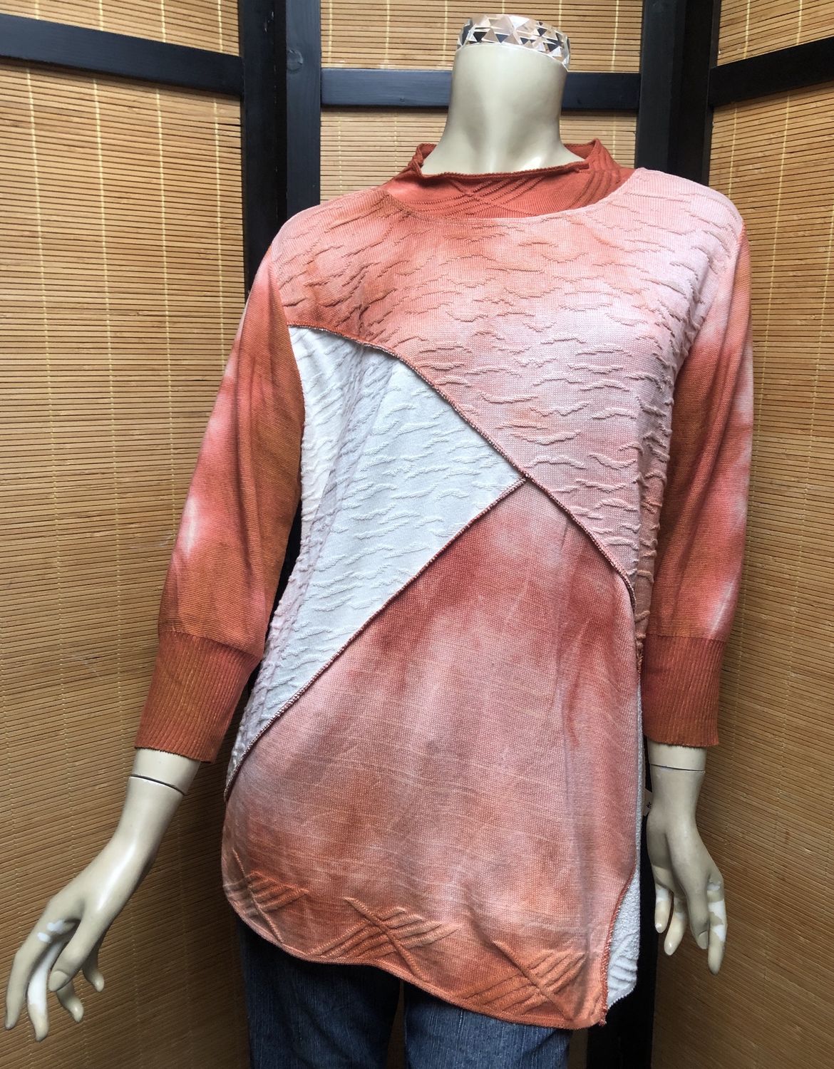 Fresh Fruit Sky-Dye Long Long-Sleeved Crew-Necked Pullover in Burnt Orange Sunrise