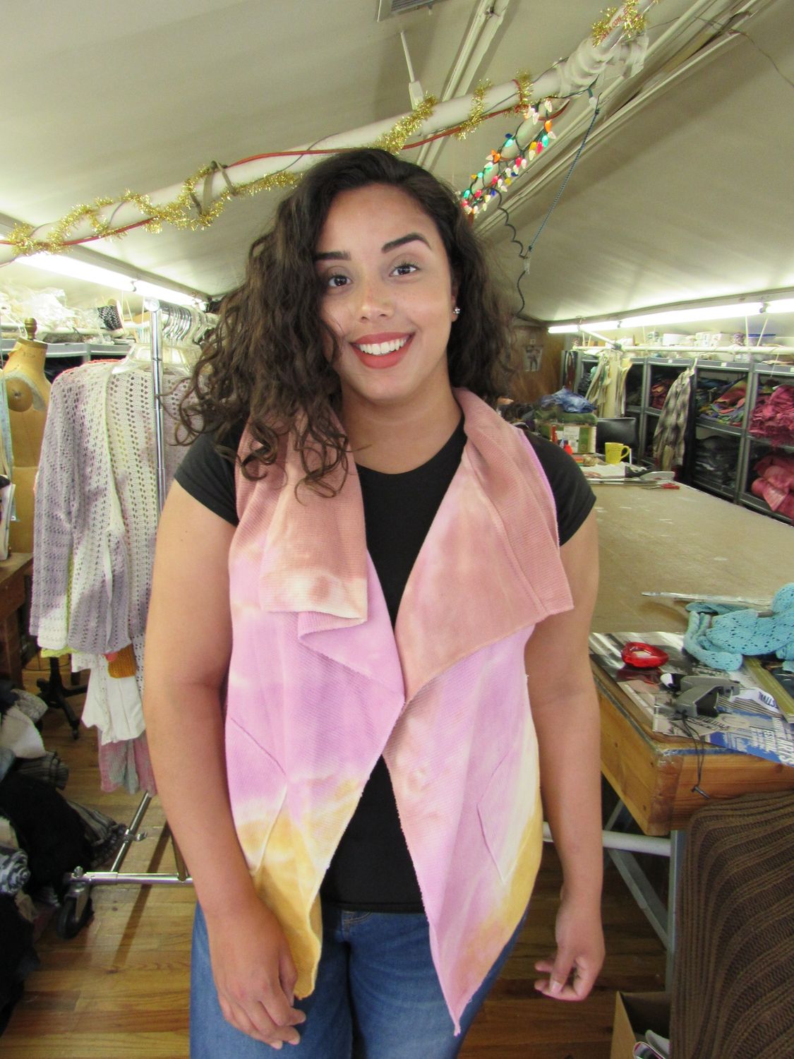 Sleeveless Cascade Vest in Guava
