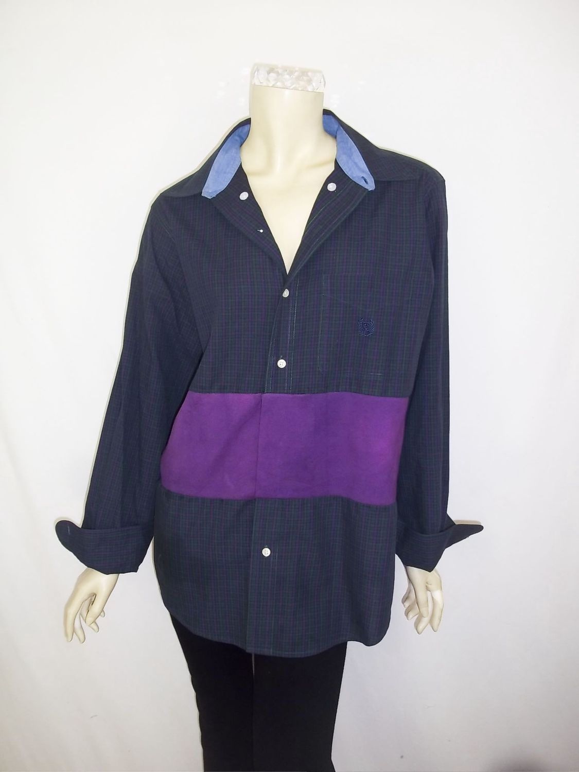 Button up Flannel with Knit Panels, Size: Medium/Large