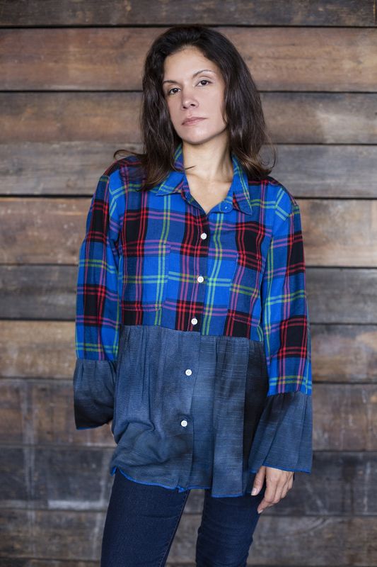 Plaid Button up with Sky Dye Panels