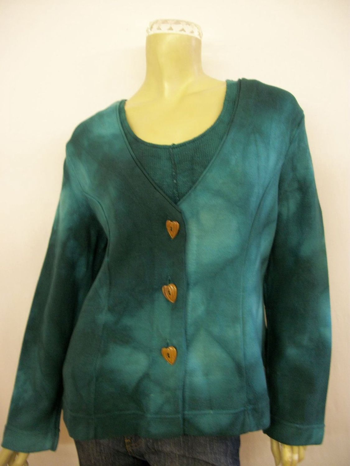 Bejeweled Mid Sky-Dye Long-Sleeved Cardigan in Green Autumn Evening
