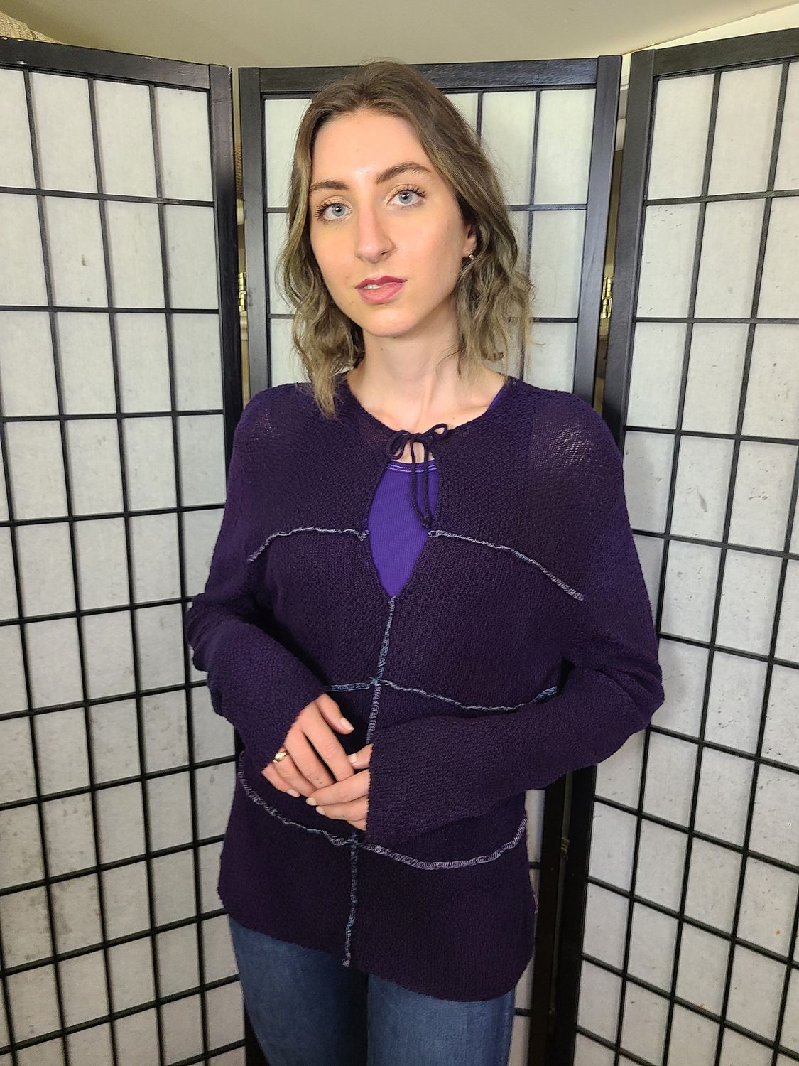 Bejeweled Mid Sky-Dye Open-Styled Cardigan in Lavish Spring