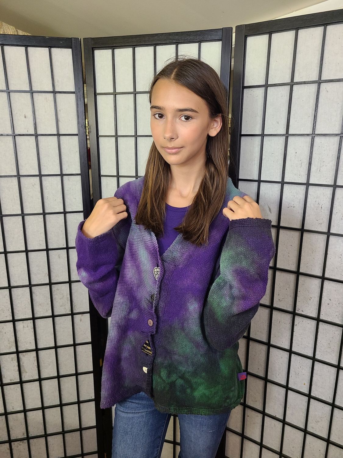 Bejeweled Mid Sky-Dye Long-Sleeved Cardigan in Spring Purple