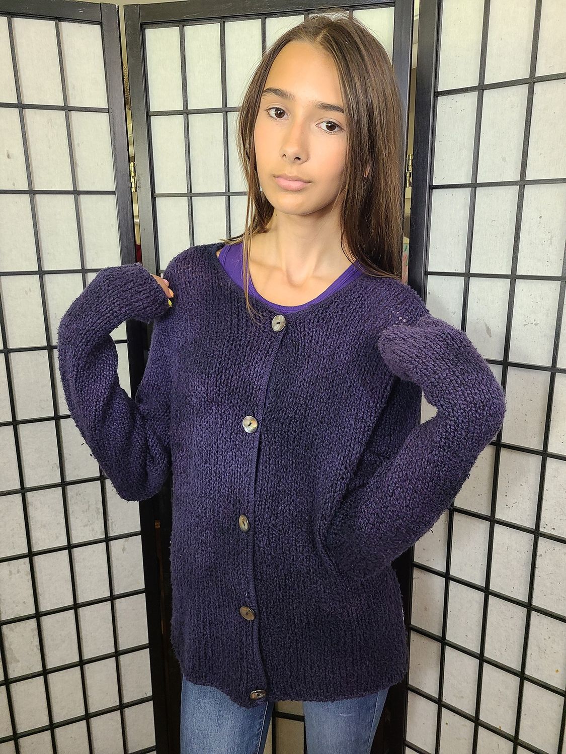 Bejeweled Mid Sky-Dye Long-Sleeved Knit Cardigan