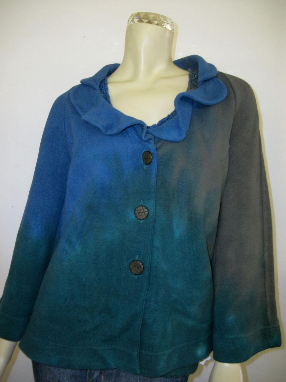 Bejeweled Mid Sky-Dye Long-Sleeved Cardigan in Blue Autumn Afternoon