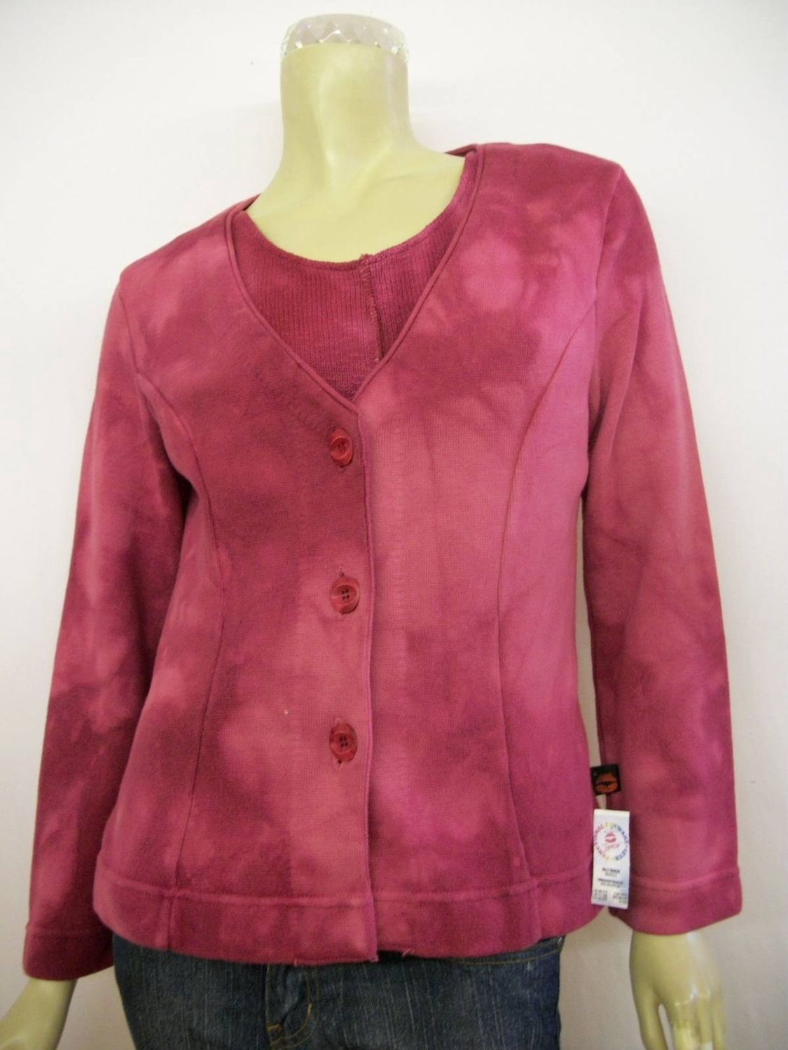 Bejeweled Mid Sky-Dye Long-Sleeved Cardigan in Red Fall Beauty