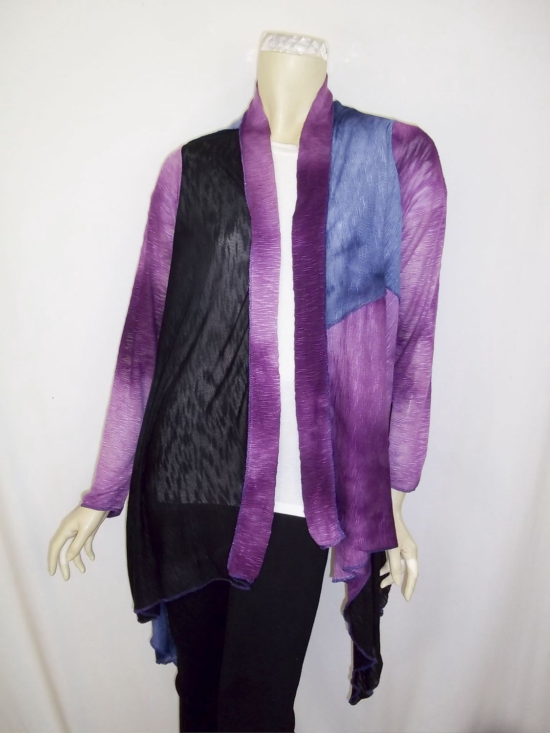 Tri-Color Paneled Cascade Cardigan, Color: multi, Size: ONE SIZE