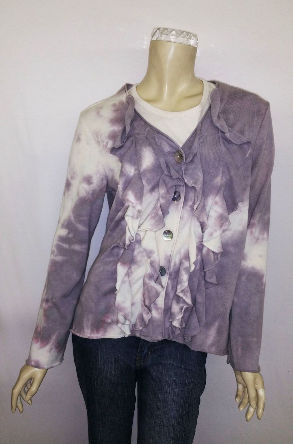 Fresh Fruit Sky-Dye Mid Cardigan in Gray Spring Meadow