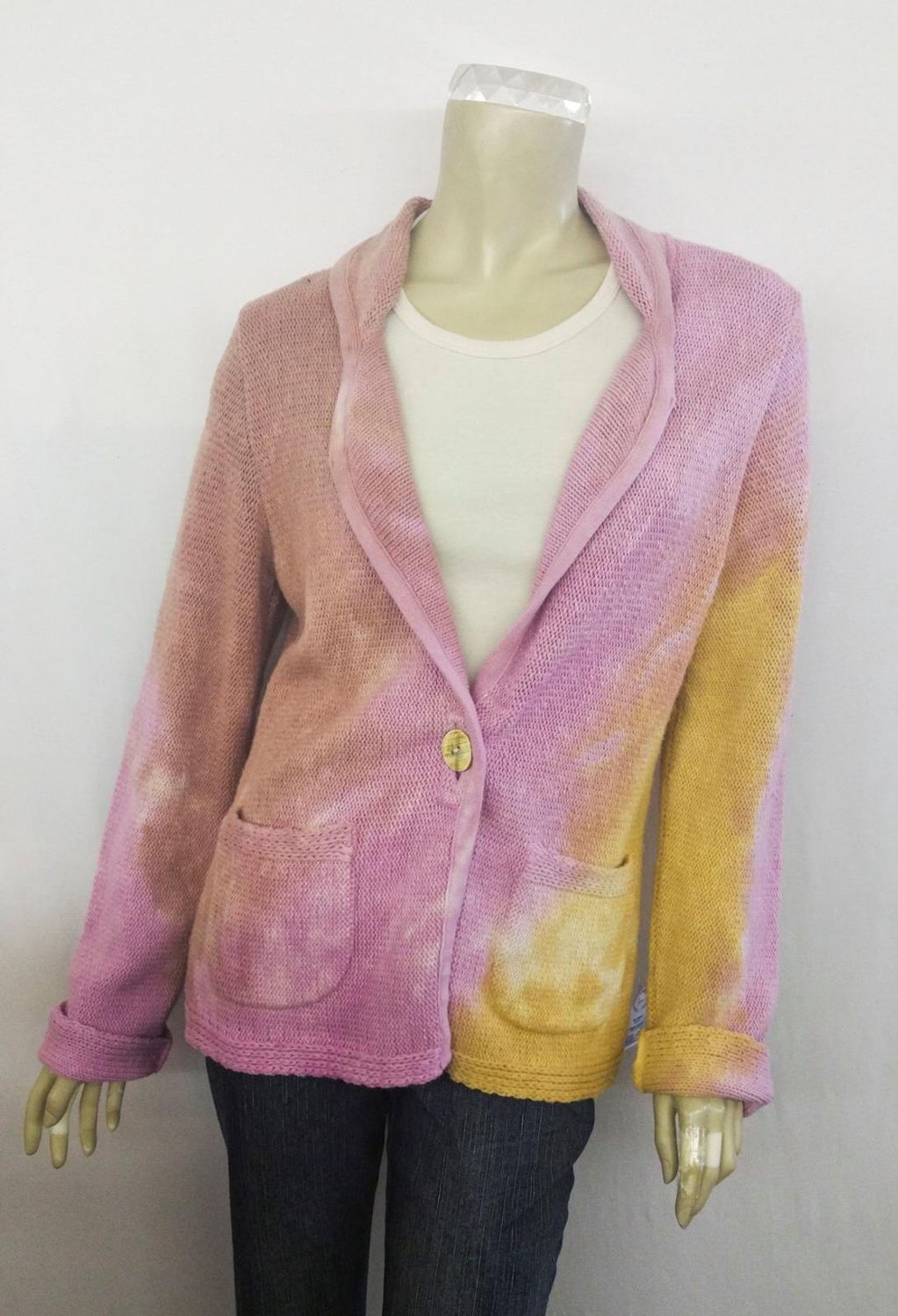 Fresh Fruit Sky-Dye Mid Cardigan in Rosy Sunset Bloom