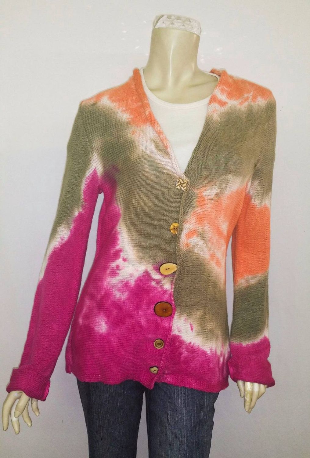 Fresh Fruit Sky-Dye Mid Cardigan in Magenta Meadow Sunset
