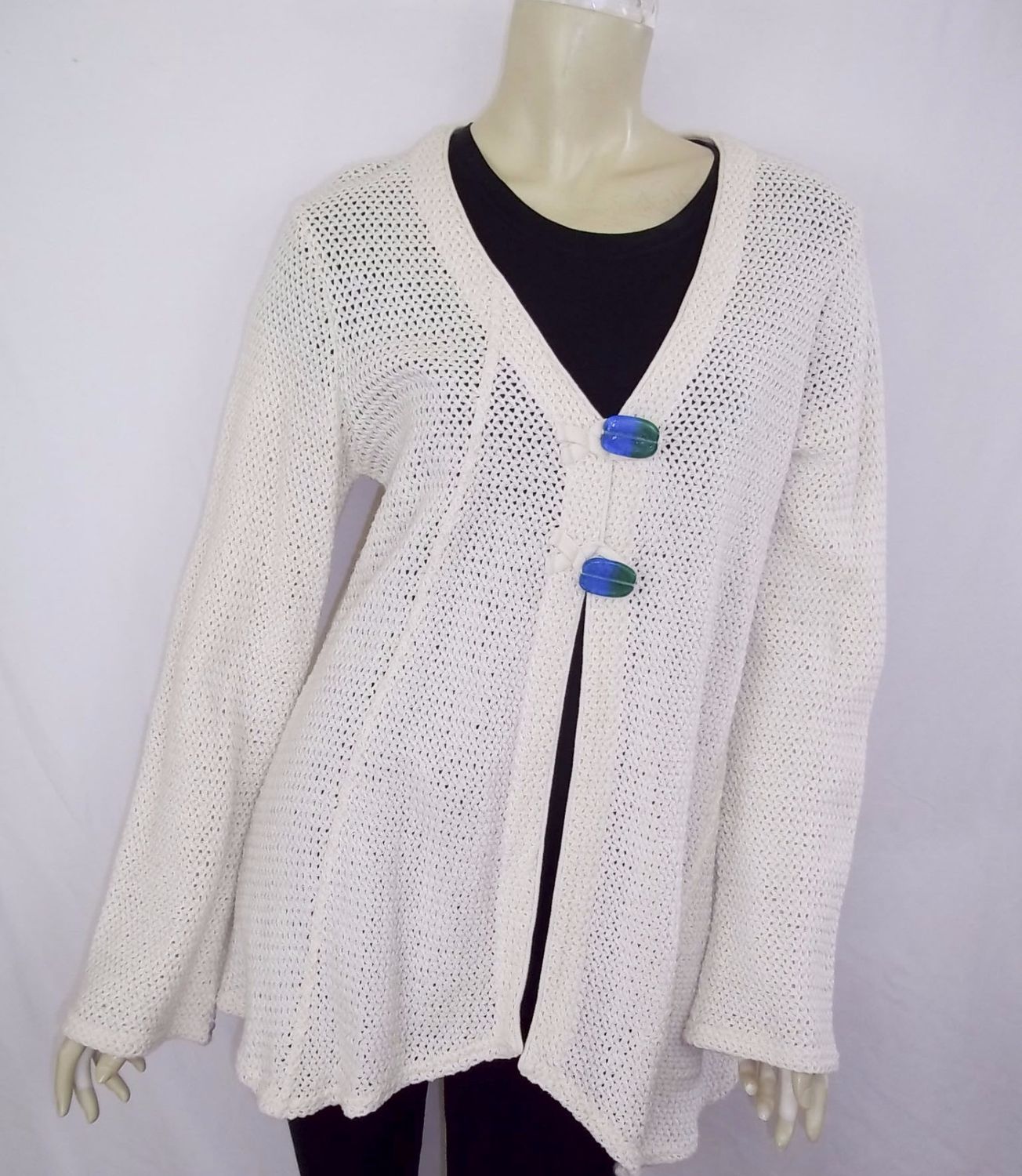 Natural Pointelle Two Button Cardigan