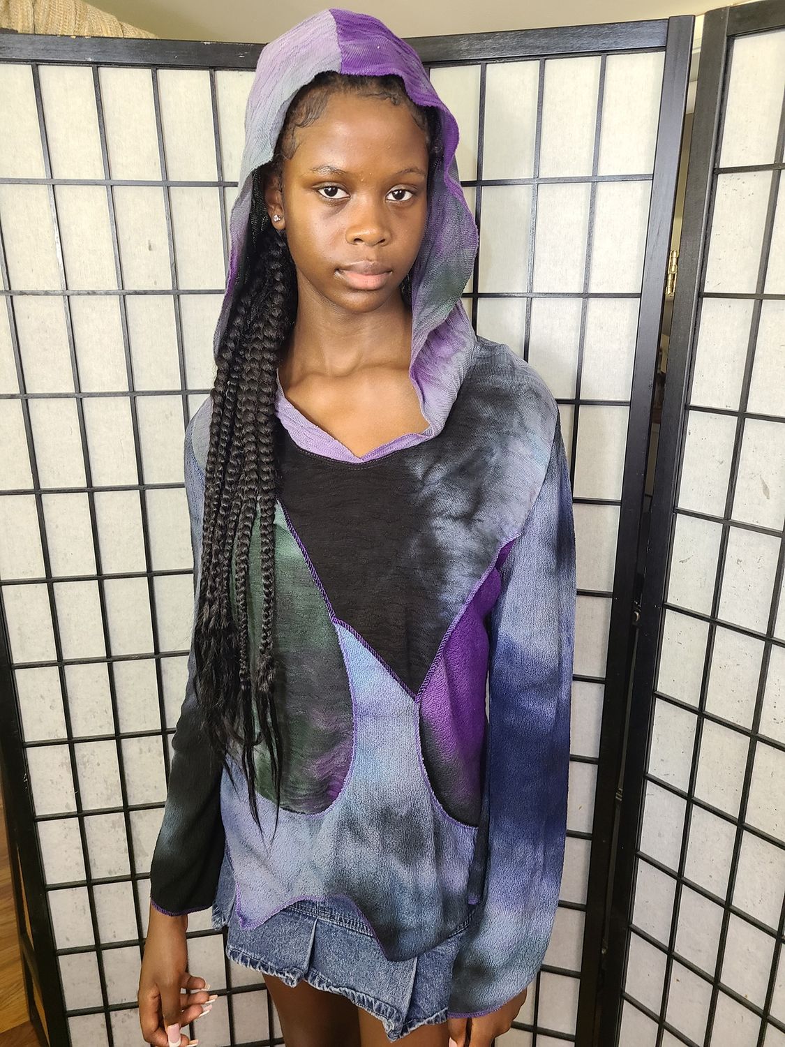 Bejeweled Mid Sky-Dye Long-Sleeved Hoodie in Morning Glory Spring