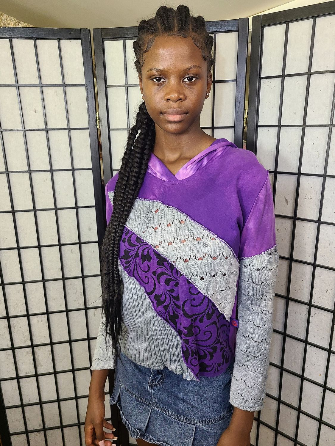 Bejeweled Mid Sky-Dye Long-Sleeved Hooded Pullover in Summertime Purple Rain, Size: S/M