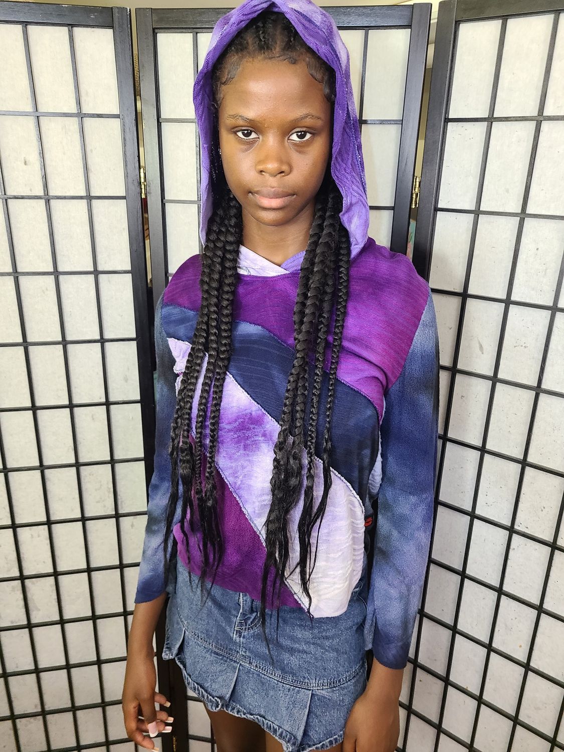 Bejeweled Mid Sky-Dye Long-Sleeved Hooded Pullover in Majestic Purple Summertide