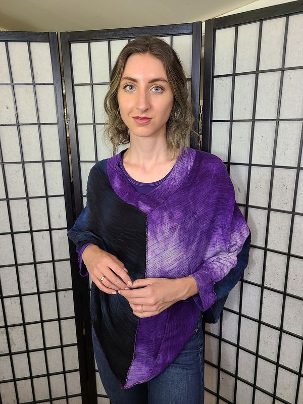 Bejeweled Mid Sky-Dye Sleeved Poncho in Purple Spring Love