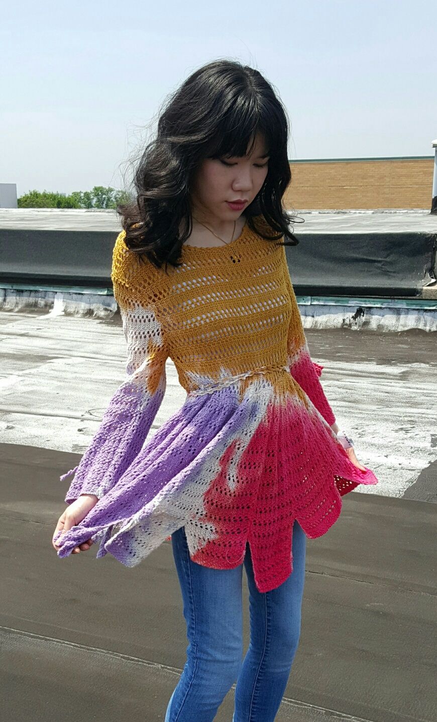 Pointelle paneled tunic