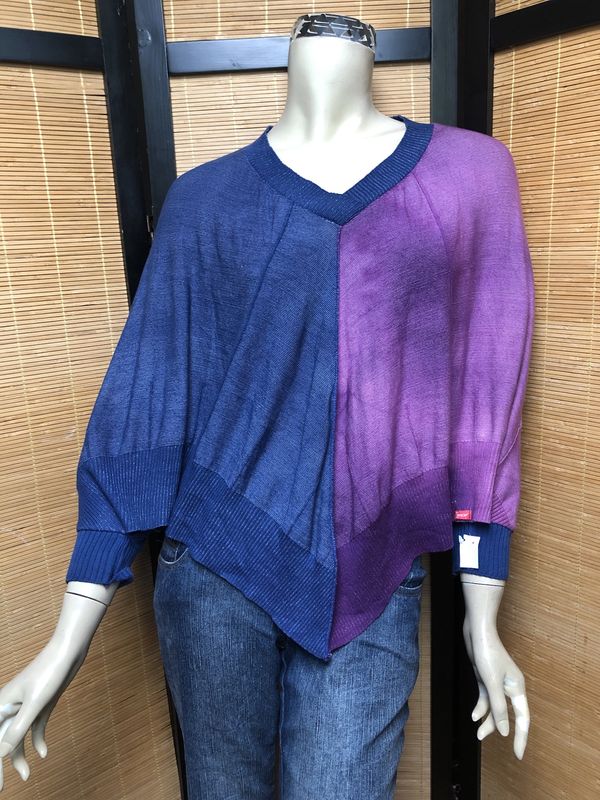 Bejeweled Sky-Dye Poncho w/ Long Sleeves in Peachy Autumn Delights