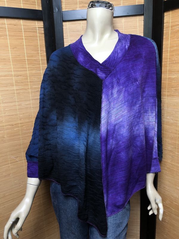 Bejeweled Sky-Dye Poncho w/ Long Sleeves in Purple Marvelous Fall