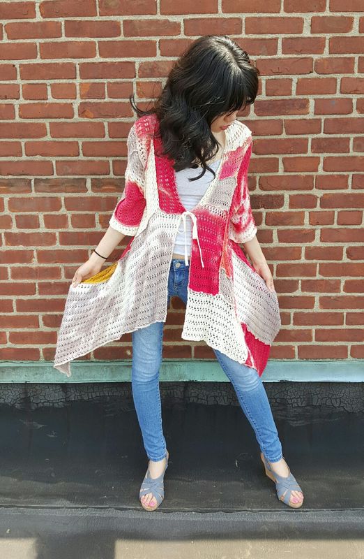 Pointelle paneled long jacket