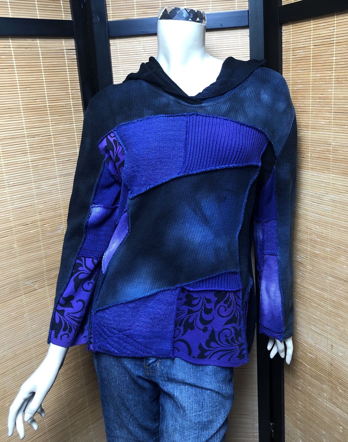 Bejeweled Mid Sky-Dye Long-Sleeved Pullover in Blue Autumn Love