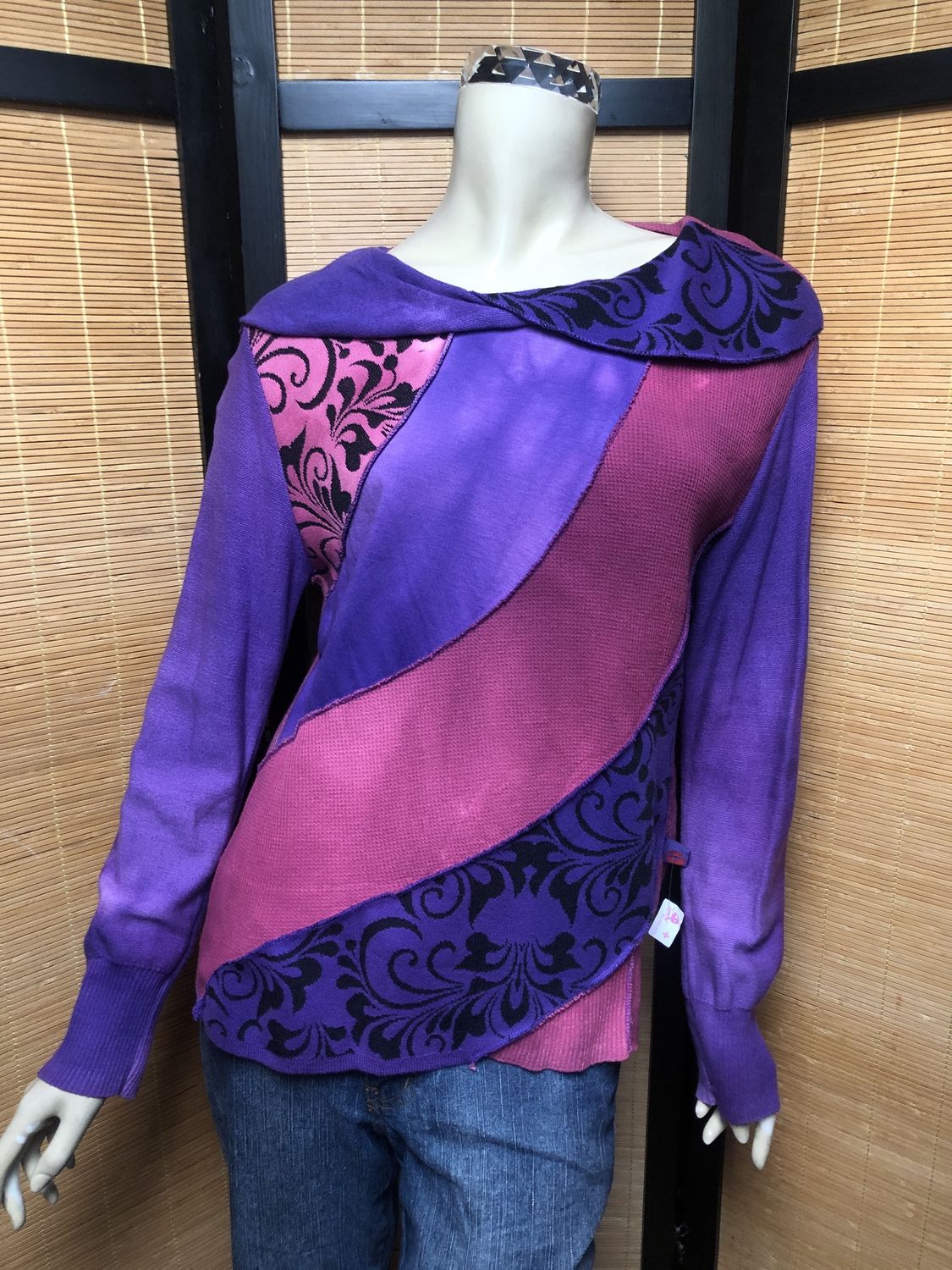 Bejeweled Mid Sky-Dye Long-Sleeved Pullover in Pink Autumn Sun