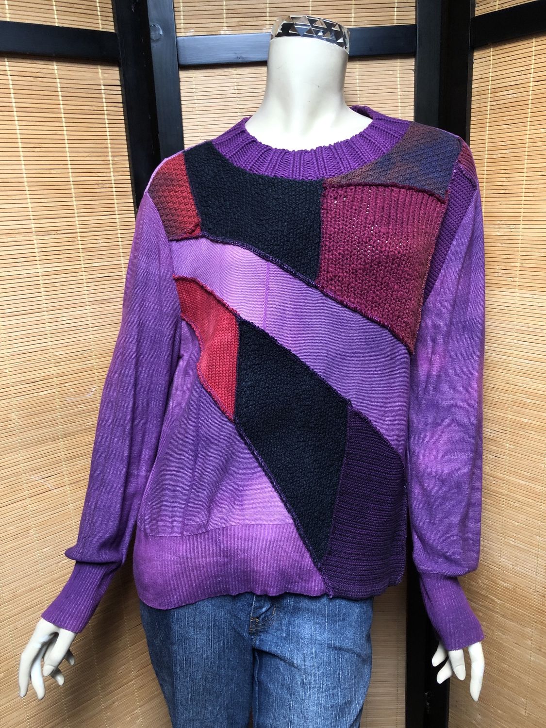 Bejeweled Mid Sky-Dye Long-Sleeved Pullover in Red Autumn Bedazzle