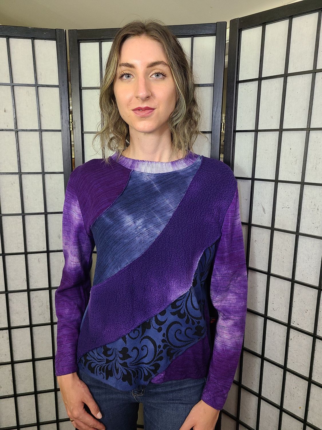 Bejeweled Mid Sky-Dye Long-Sleeved Pullover in Flowering Prime Blue