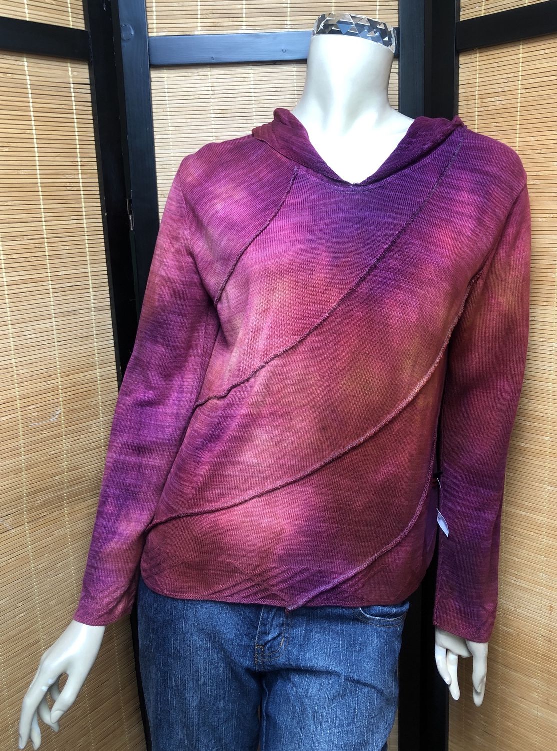 Bejeweled Mid Sky-Dye Long-Sleeved Pullover in Red Fall Beauty