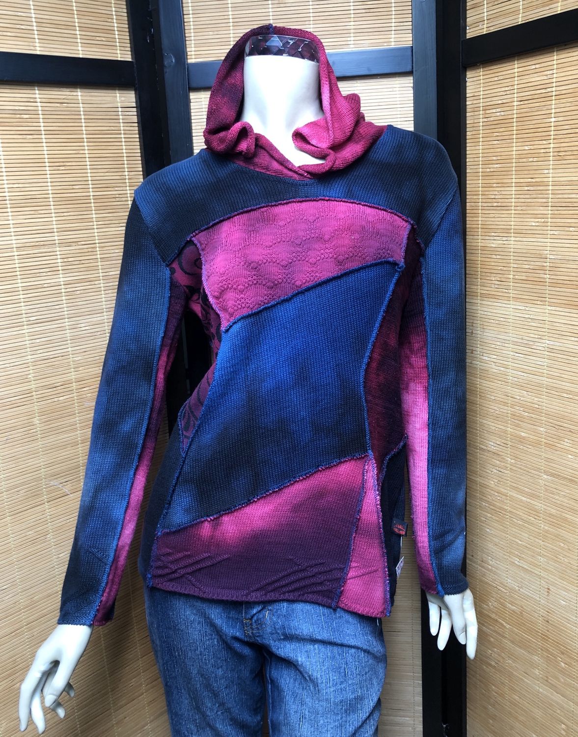 Bejeweled Mid Sky-Dye Long-Sleeved Hooded Pullover in Falling Leaves Sky