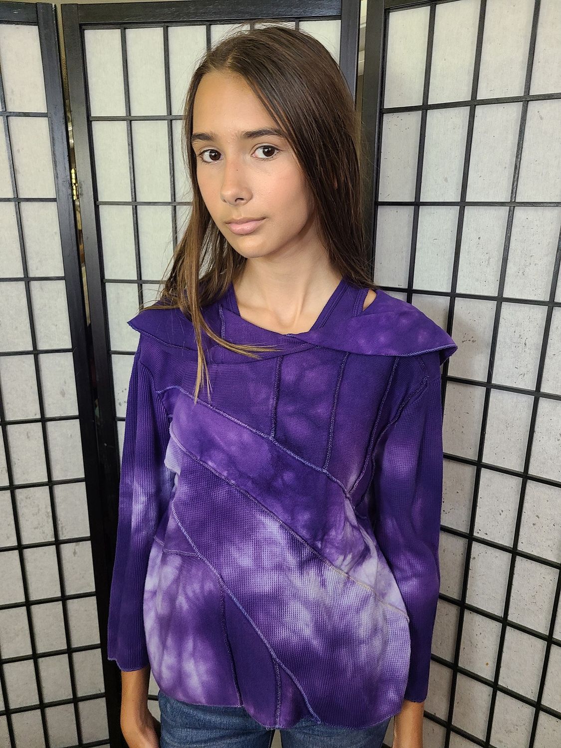 Bejeweled Mid Sky-Dye Long-Sleeved Pullover in Flowering Purple