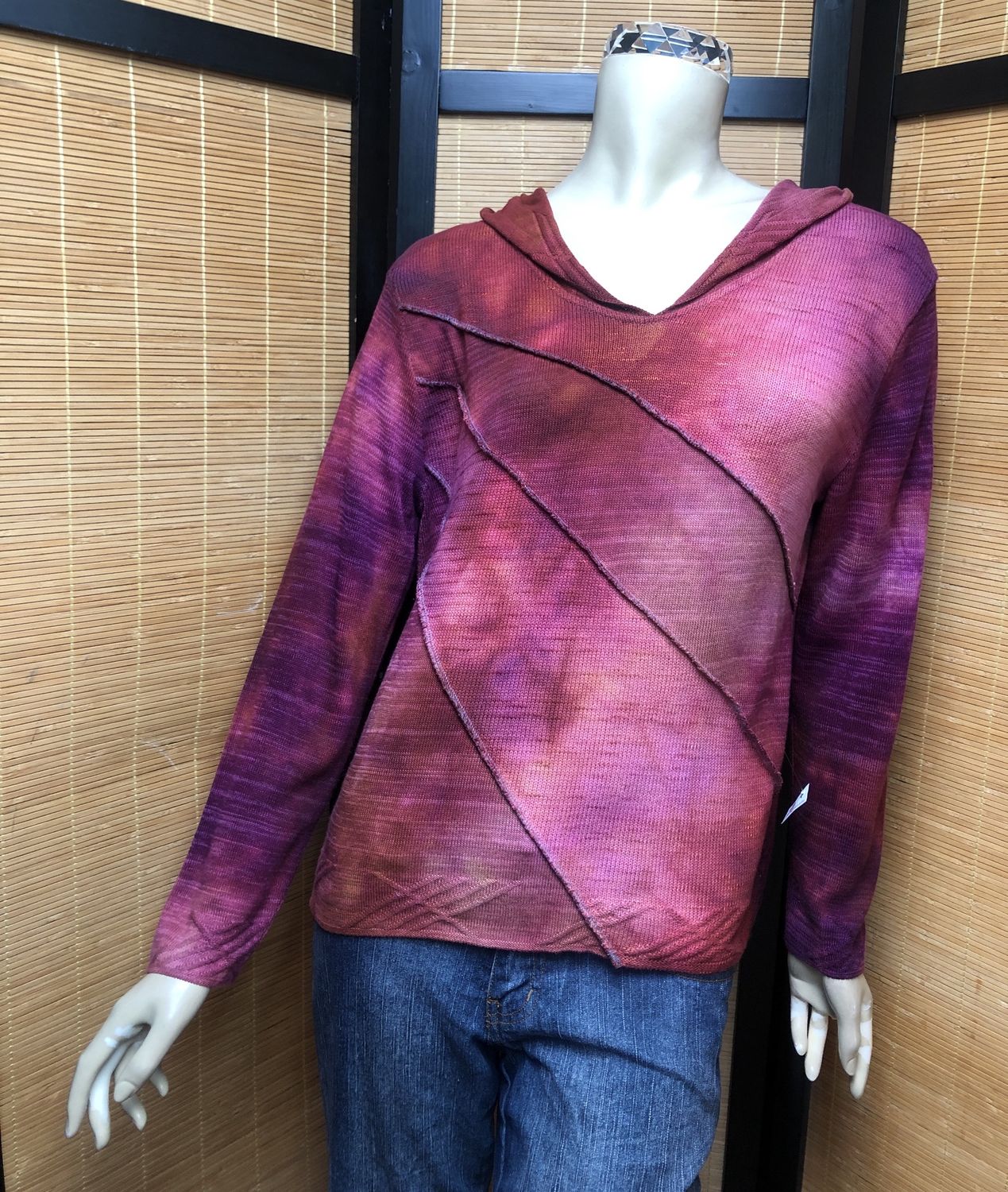 Bejeweled Mid Sky-Dye Long-Sleeved Pullover in Pink Sunrise Autumn