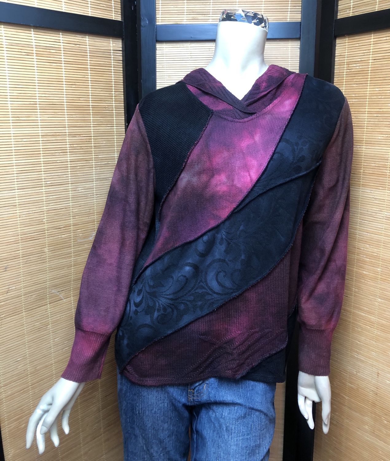 Bejeweled Mid Sky-Dye Long-Sleeved Pullover in Dark Autumn Pink