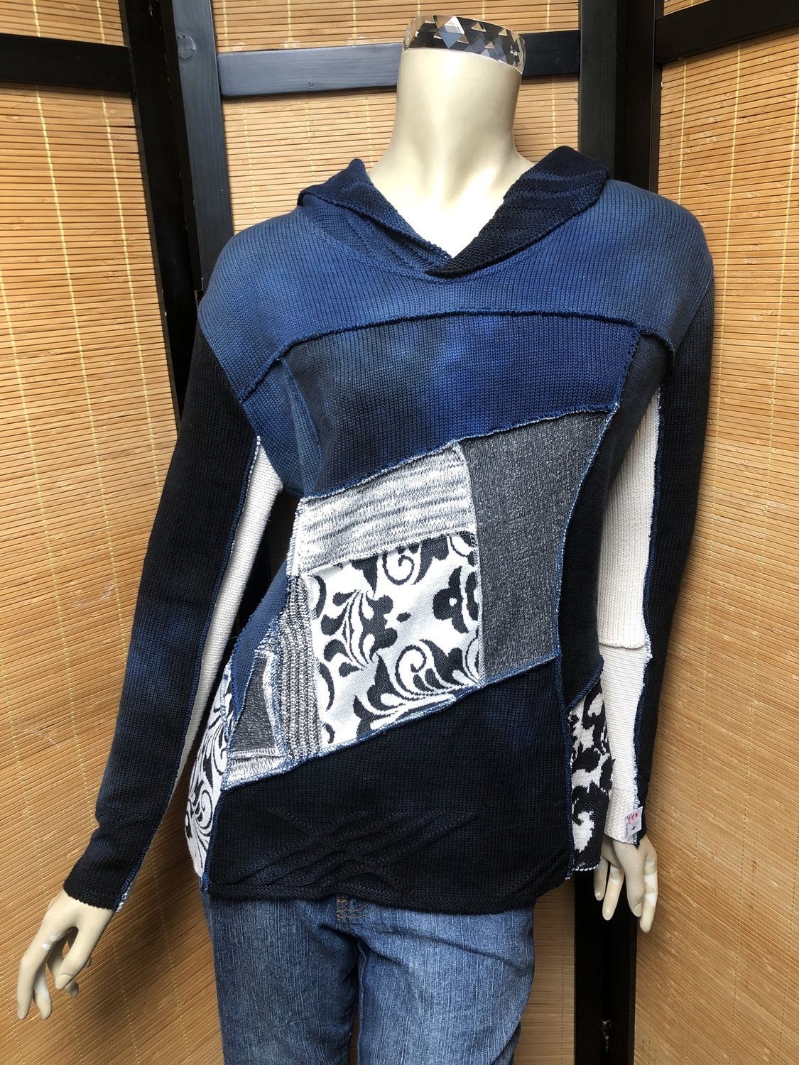Bejeweled Mid Sky-Dye Long-Sleeved Pullover in Dazzling Autumn Blanche