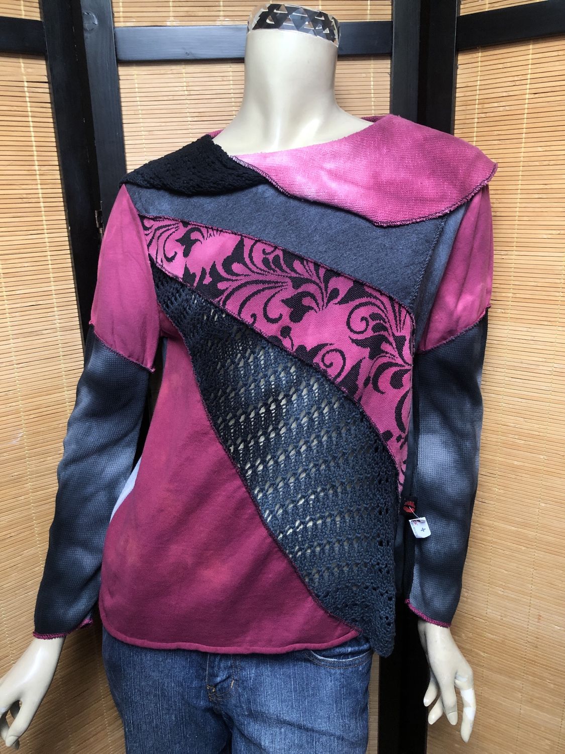 Bejeweled Mid Sky-Dye Long-Sleeved Pullover in Dazzling Pink Sweetheart