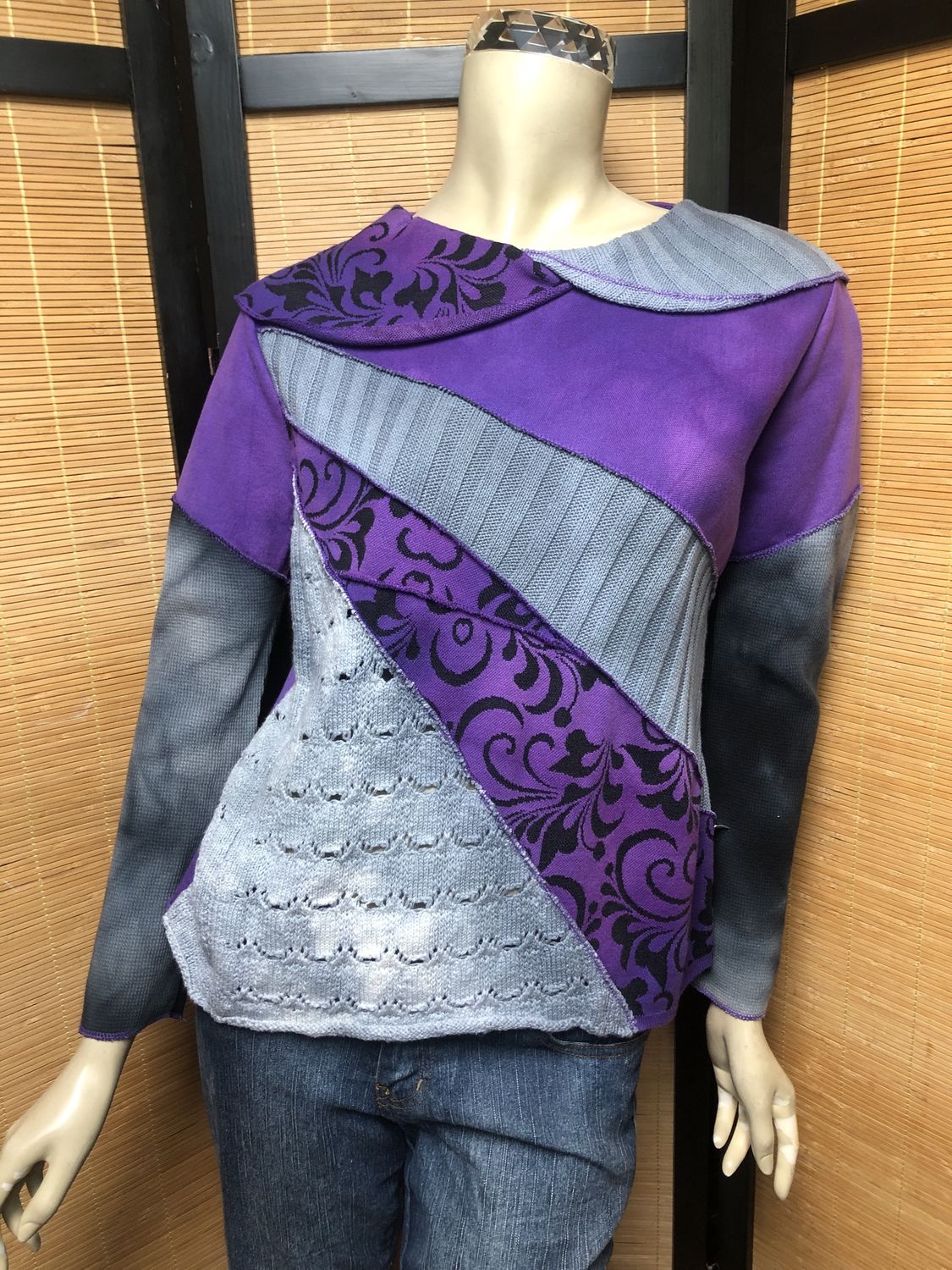 Bejeweled Mid Sky-Dye Long-Sleeved Pullover in Gray Autumn Night