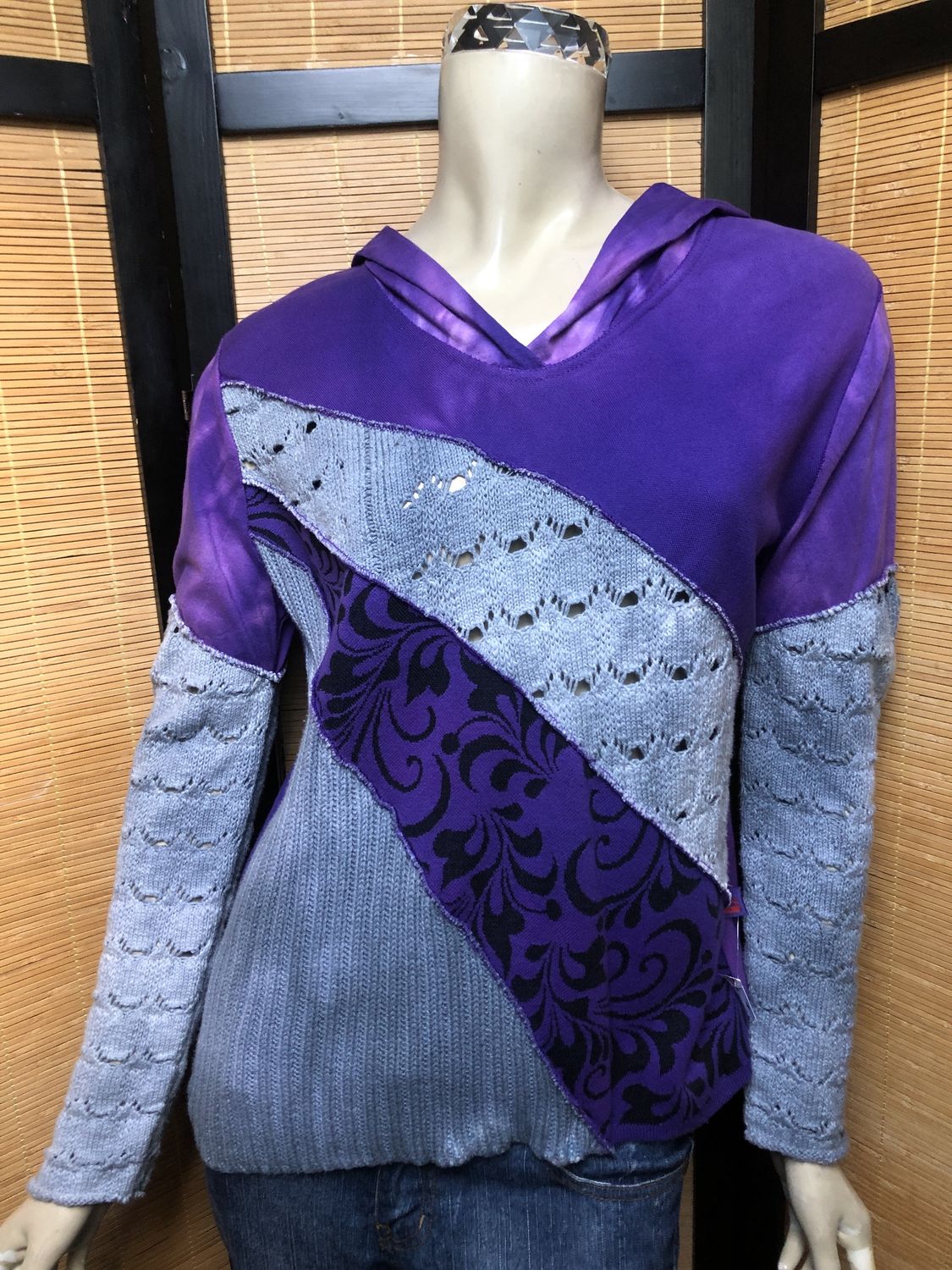 Bejeweled Mid Sky-Dye Long-Sleeved Pullover in Dazzling Purple Splendor