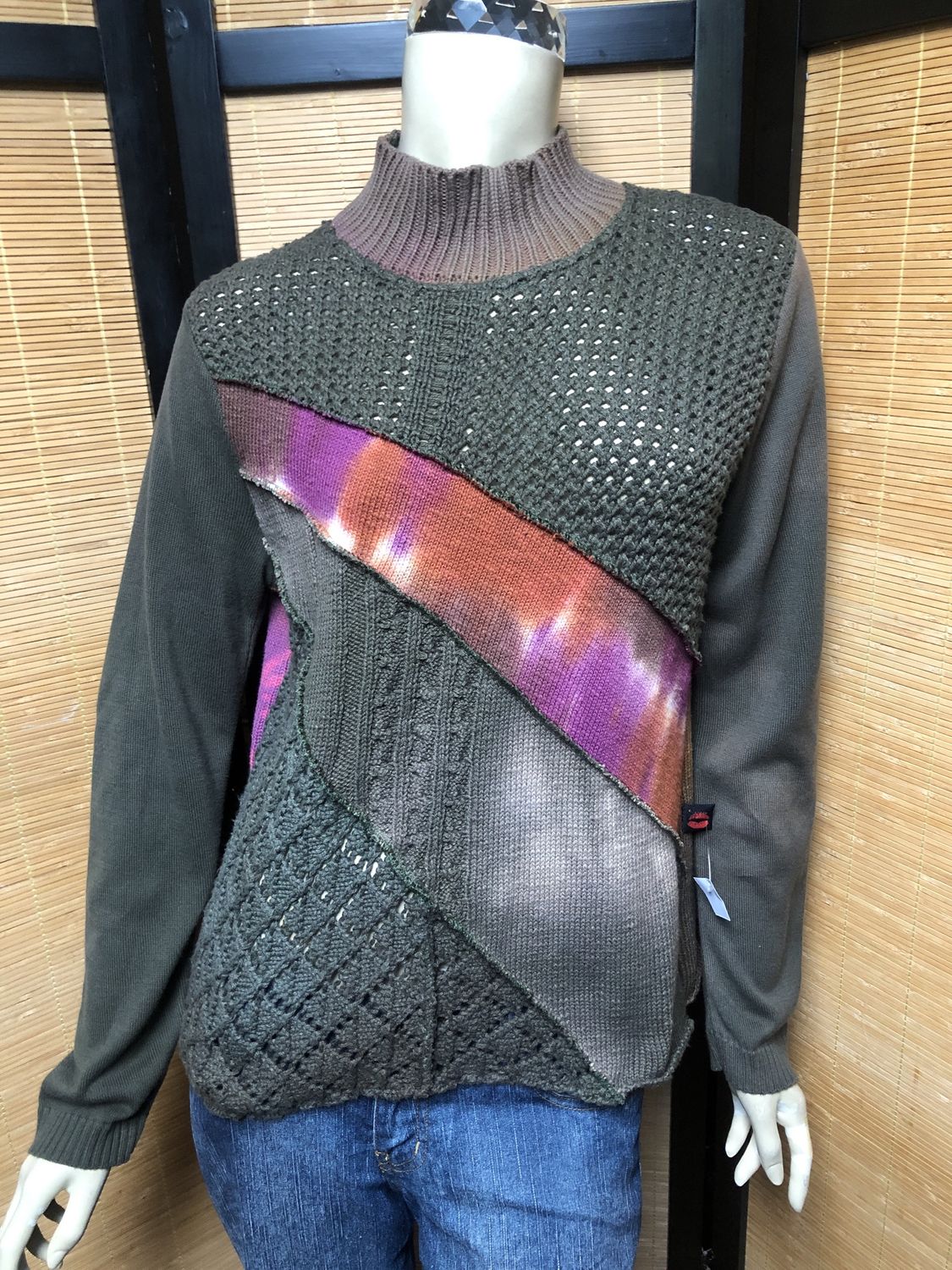 Bejeweled Mid Sky-Dye Long-Sleeved Pullover in Green Autumn Sunrise