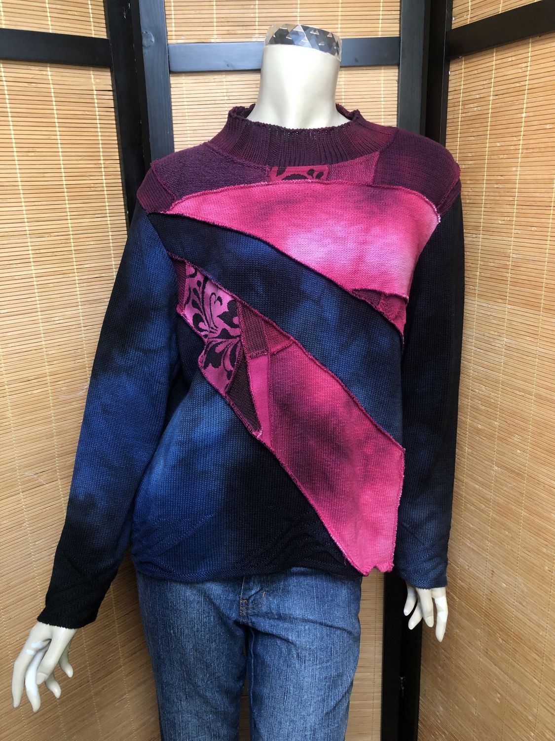 Bejeweled Mid Sky-Dye Long-Sleeved Pullover in Midnight Pink Autumn